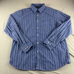 American Eagle Vintage Fit Shirt Mens XL Blue Striped Long Sleeve Button Up Logo